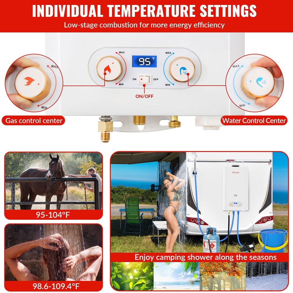 Tankless Water Heater Propane,2.64GPM 10L Outdoor Portable water heater,with ...