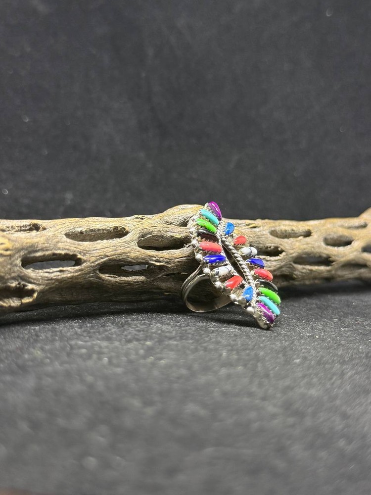 Native American Navajo Multi-Color / multistone Sterling Silver Ring Size 7