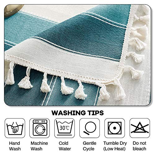 Striped Tassel Tablecloth Stitching Rectangle 120" x 55" (Rectangular) Teal