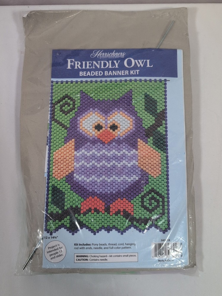 Three Herrschners Beaded Banner Kits Owls
