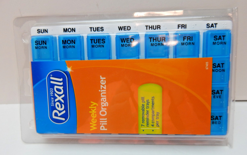 Rexall Weekly Pill Organizer 7 Days Removeable 4 Compartments per Day (W285