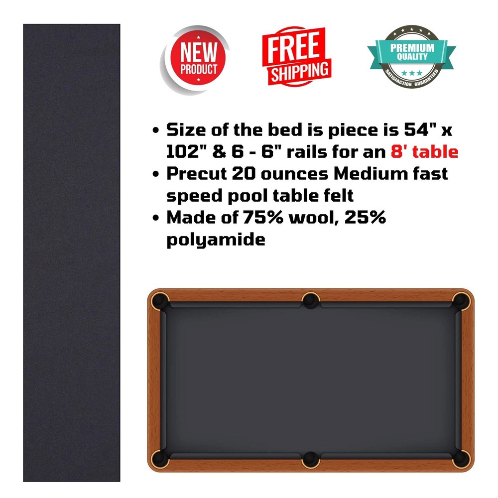 Pre Cut Gray Billiard Cloth Pool Table Felt Stretch Fabric Replacement 8ft Table