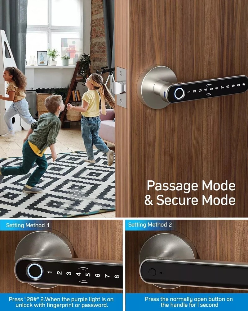 Smart Door Lock Fingerprint Keyless Entry with Handle Bluetooth APP Biometric