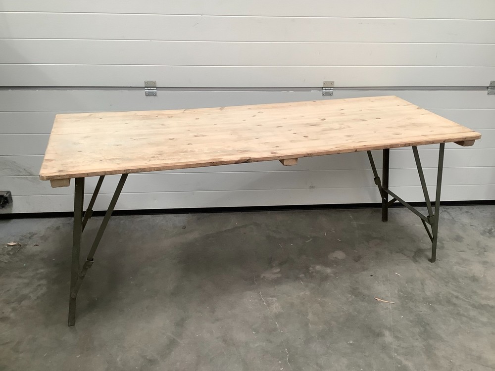 Vintage Industrial Military Large Heavy Duty Wooden Trestle Folding Table