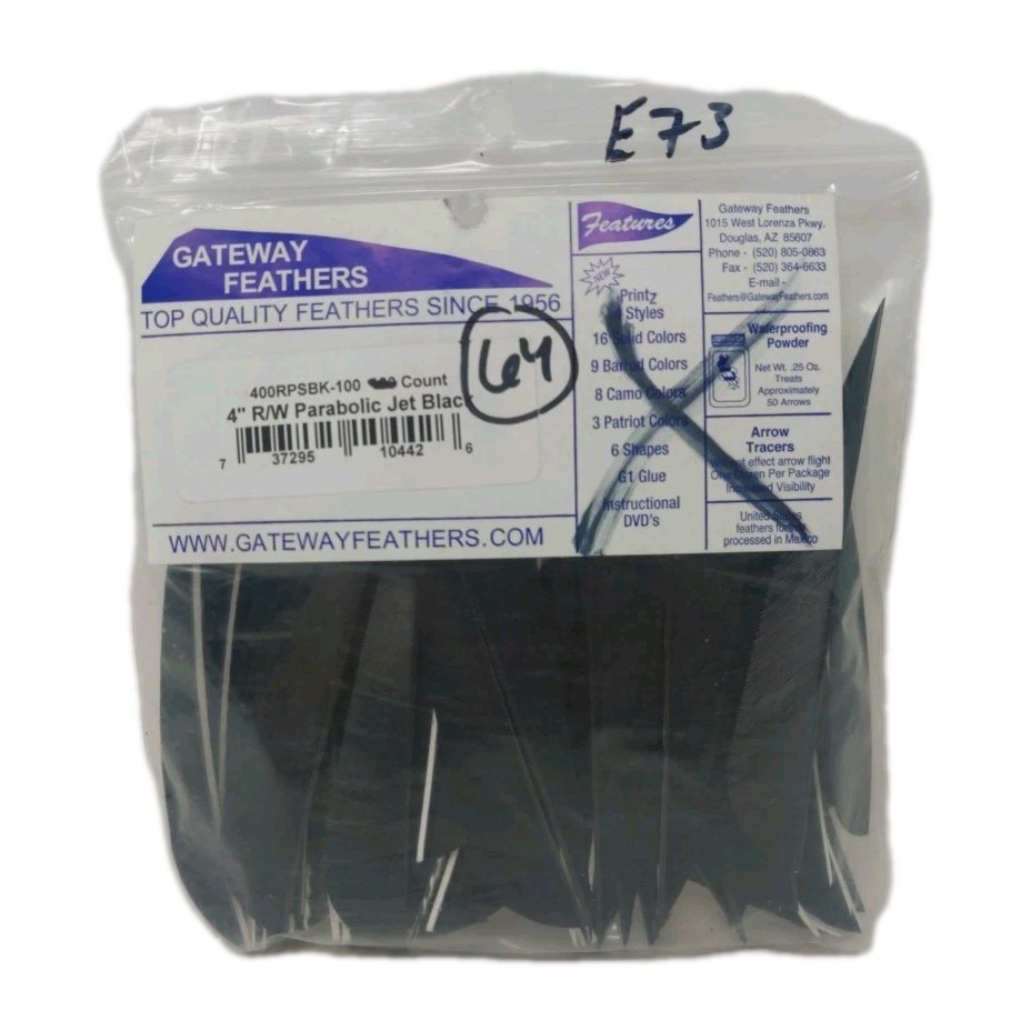 64 Count Gateway Feathers 4" Right Wing: Parabolic Jet Black