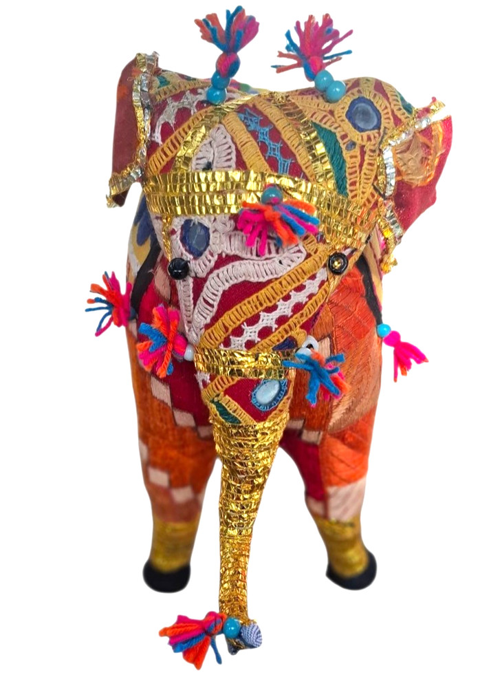 1970s Indian Folk Art Multicolor Patchwork Fabric Elephant Figurine large