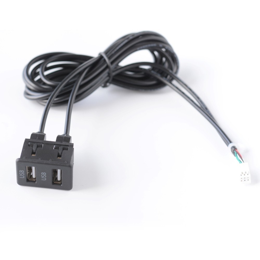 Car Navigation 6 Pin to USB Panel Dual USB Port with Audio Input Cable