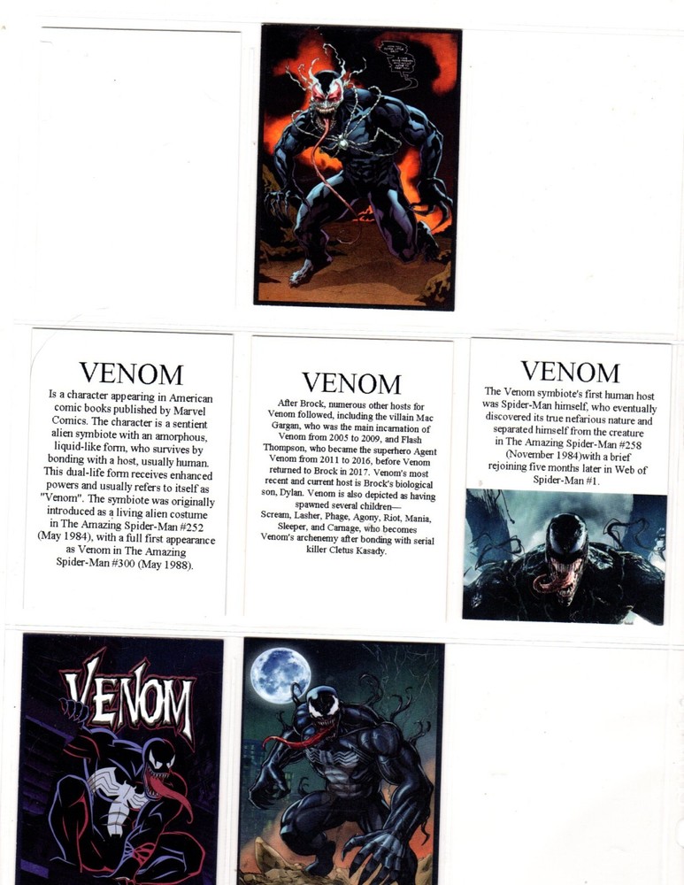 VENOM CUSTOM NOVELTY TRADING CARD 6 CARDS SET