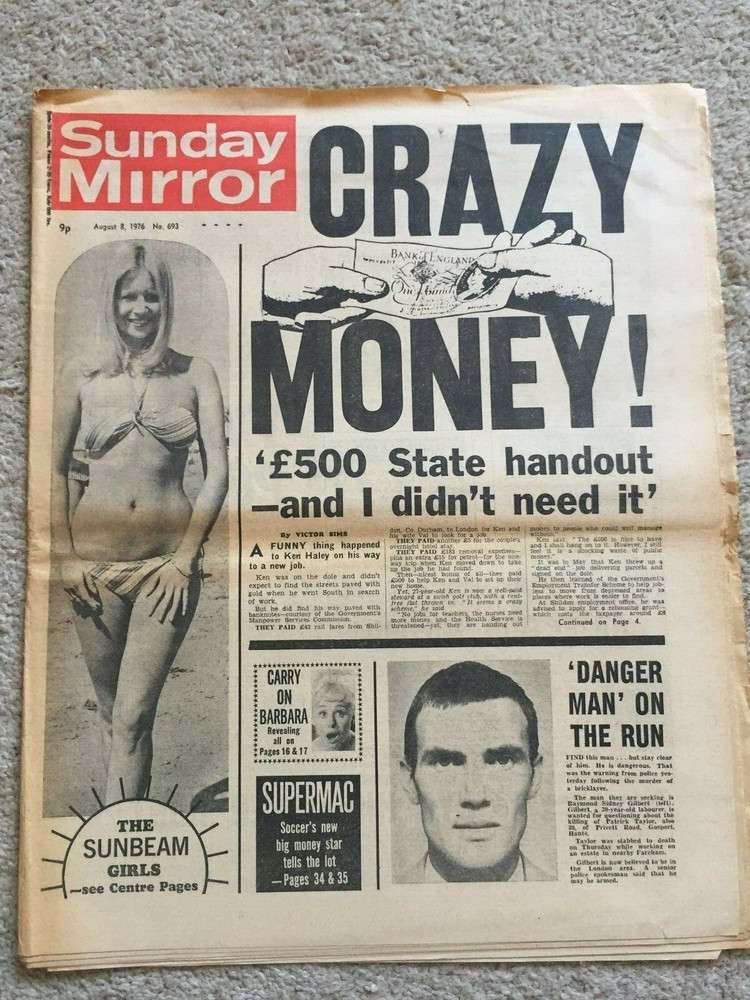Sunday Mirror Newspaper 8th August 1976 Barbara Windsor