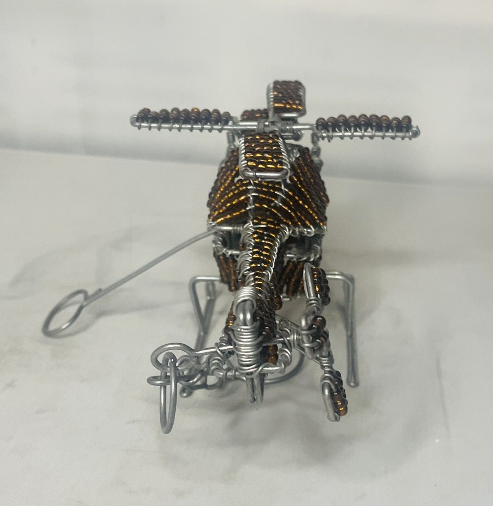 Wire Beeded Sculpture Model Brown Helicopter . Functional Propellers !