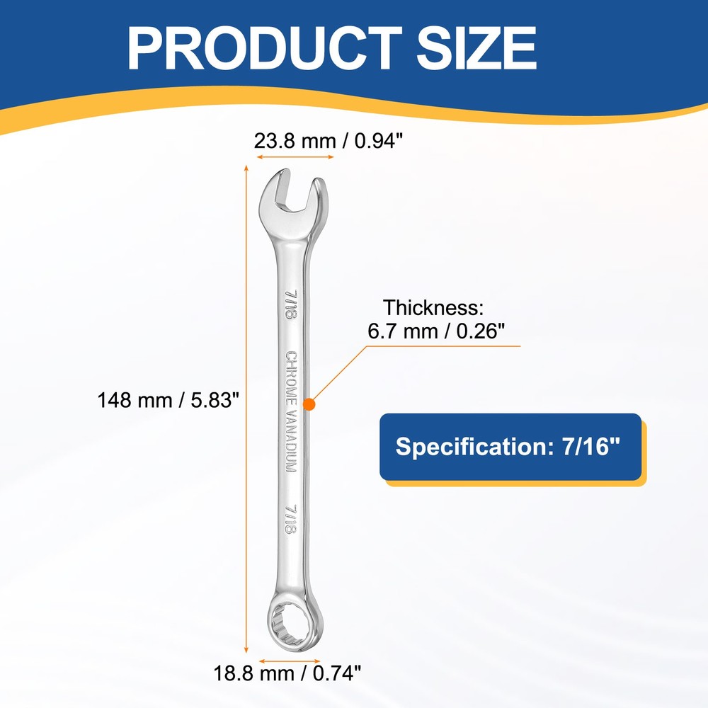 Combination Wrench 7/16" Double Box End 10-Degree 12-Point Wrenches