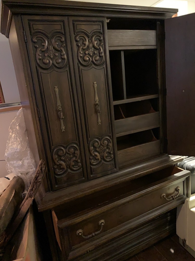 Antique Red Lion wardrobe with matching headboard