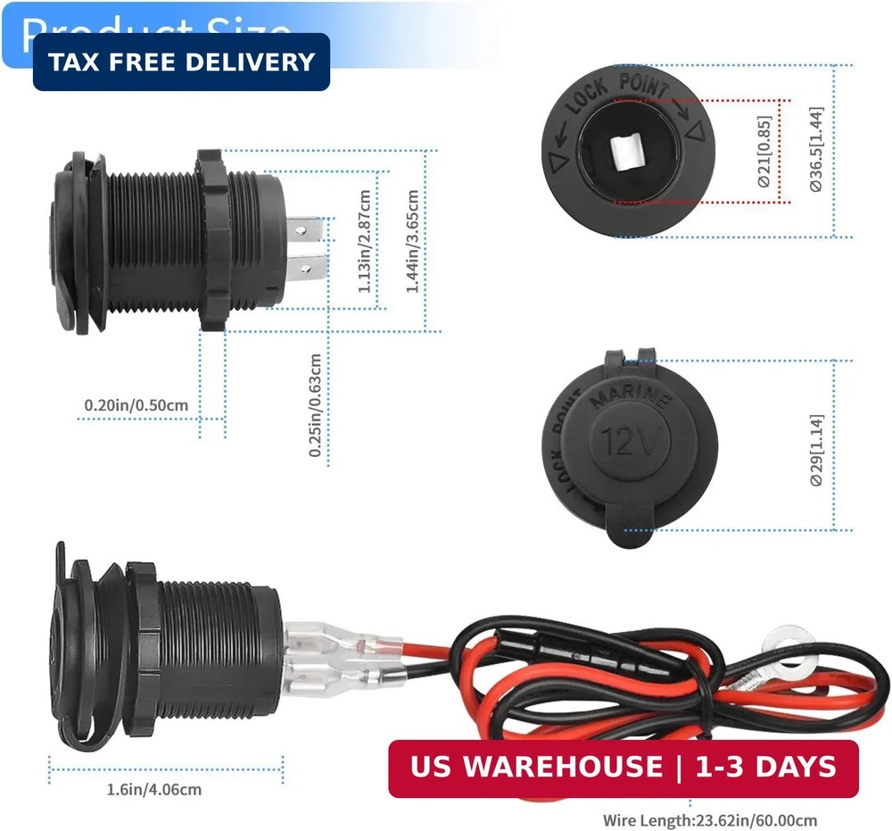 12V Car Cigarette Lighter Socket Waterproof and Dustproof plug socket for Car Tr