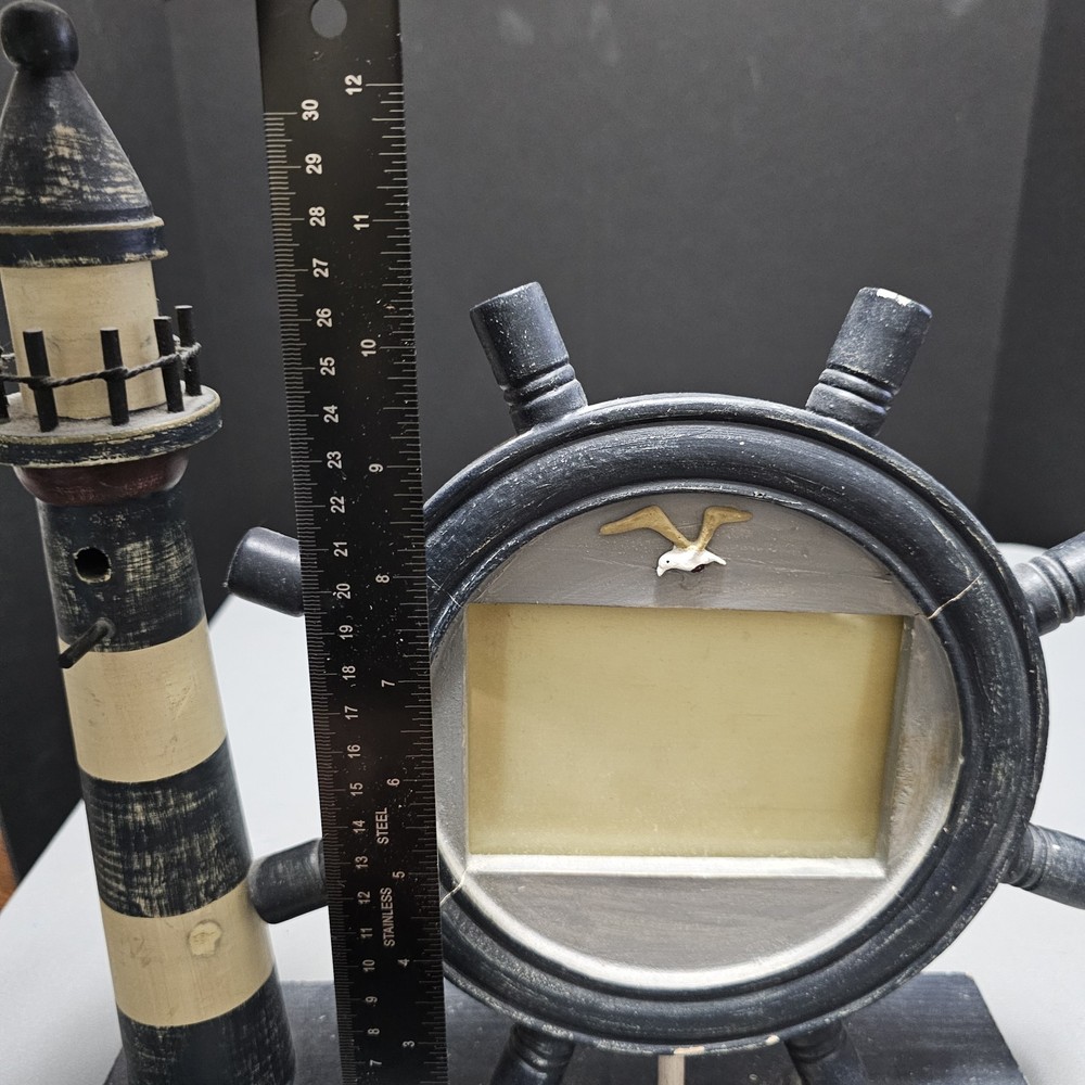 Lighthouse And Ship Wheel Picture Frame