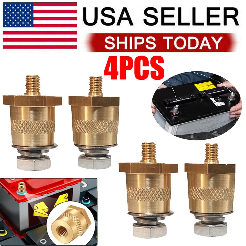 4PC Battery Pole Adapter Terminal Connector Brass M6 M8 Thread Positive Negative