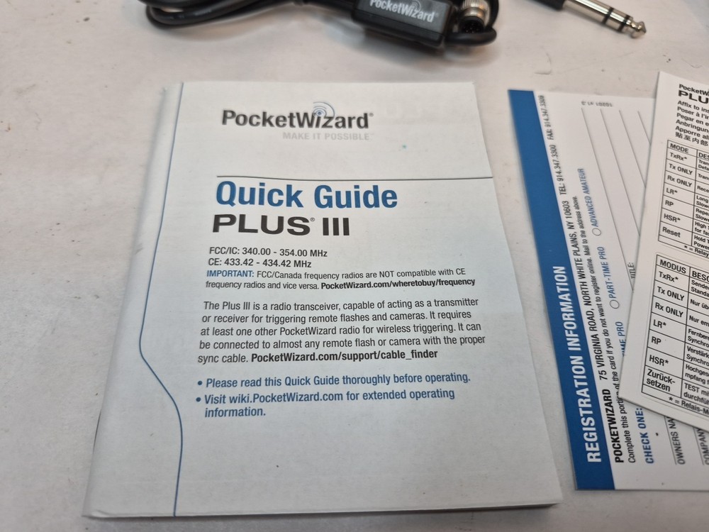 Pocket Wizard Plus 3 Manual With Cords Only