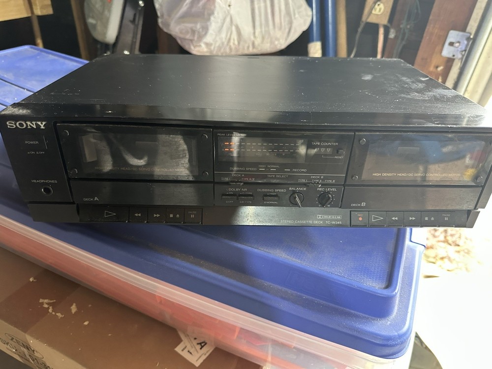 Sony TC-W345 Stereo Dual Double Cassette Deck Powers On (Untested)