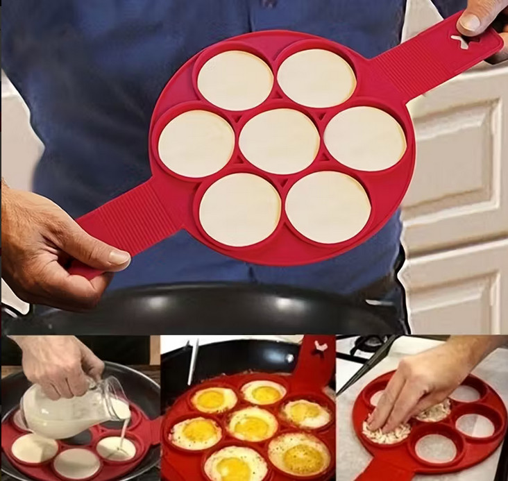 Red Silicone Pancake And Egg Maker With 7 Holes