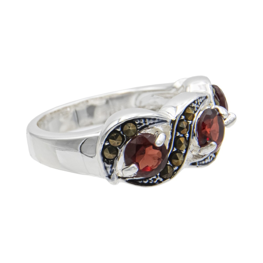 Genuine Red Garnet and Marcasite Statement Ring, Size 8