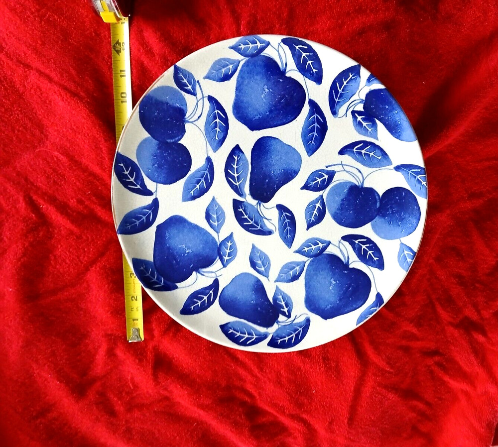 Stunning Blue Apple and Pear Pottery Cake Stand