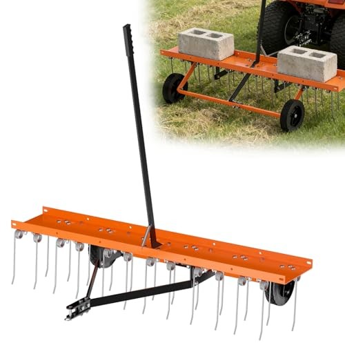 48" Tow Behind Dethatcher, Pull Behind Lawn Dethatcher with 24 Rust Orange-48IN