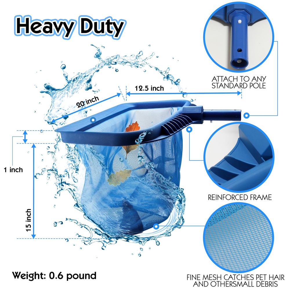 Skimmer Net Heavy Duty Leaf Rake Fine Mesh Net Bag Catcher Blue