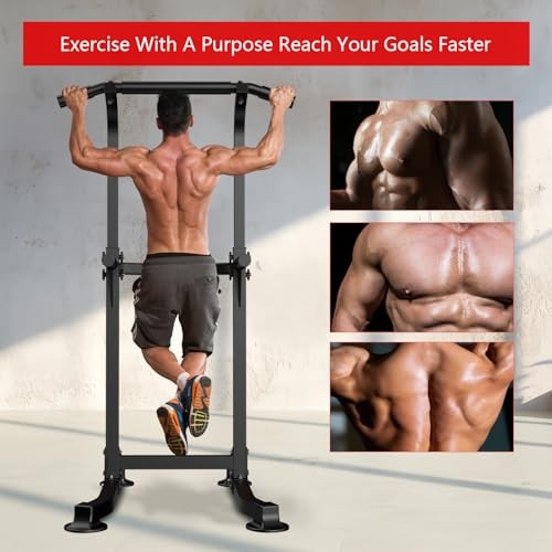 Pull Up Bar Dip Bar Squat Rack Workout Dip Station Height Adjustable Black
