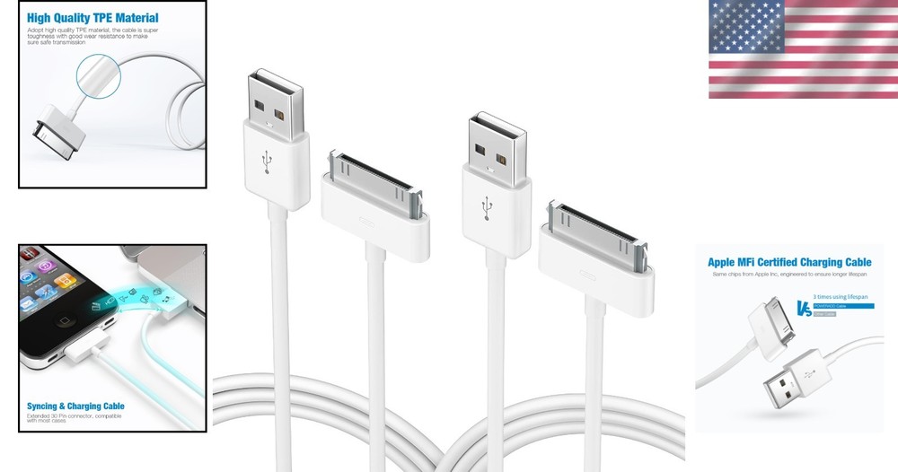 Apple 30-pin USB Charging Cable 2 Pcs