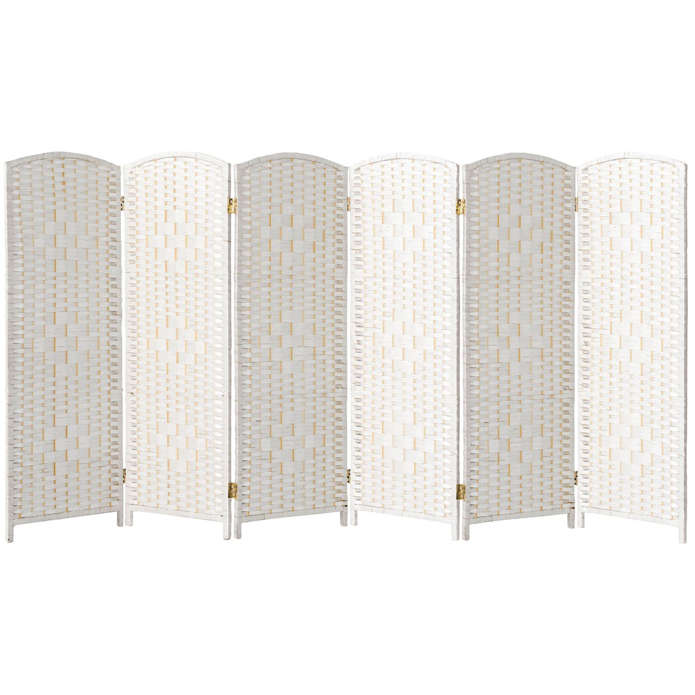 4 ft. Short Diamond Weave Fiber Folding Screen - White - 6 Panel