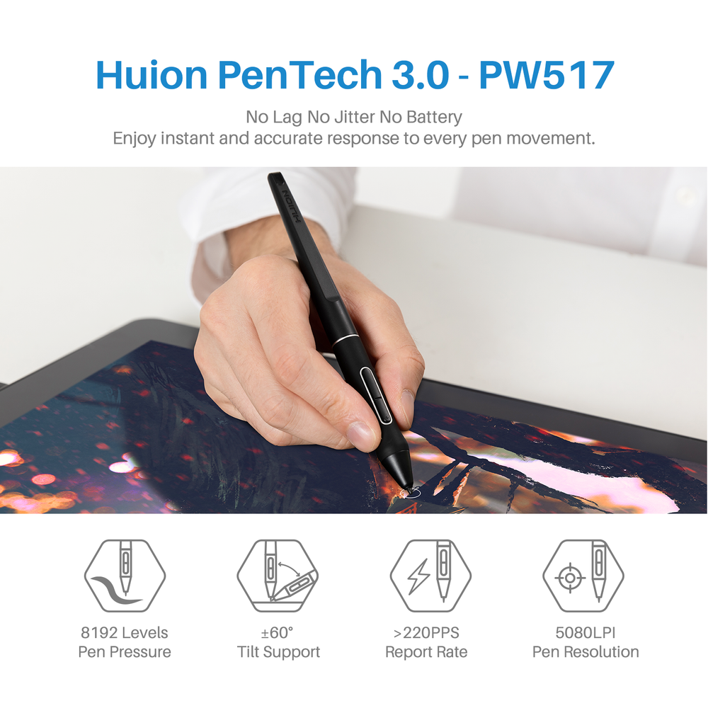 Refurbished HUION KAMVAS PRO 16 （4K）Graphics Drawing Tablet UHD Screen Silver