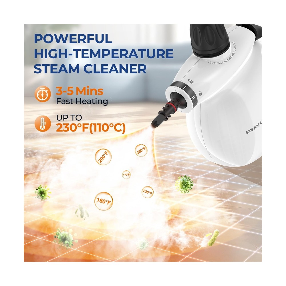 Steam Cleaner, Pressurized Handheld 13pcs Multi-Purpose Natural Deep Cleaning...