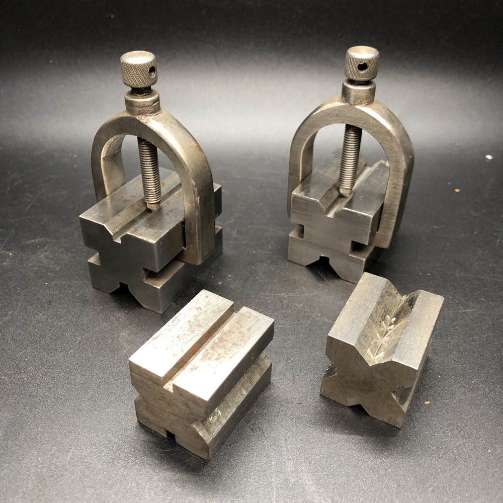 Vintage Precision V-Block & Clamp Set - Shop Made - Toolmakers Machinist Tools