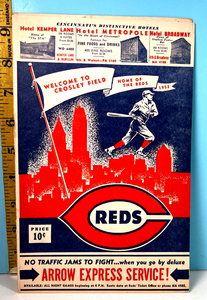 1952 Cincinnati Reds Baseball Program vs Braves Unscored HIGH GRADE!!🔥