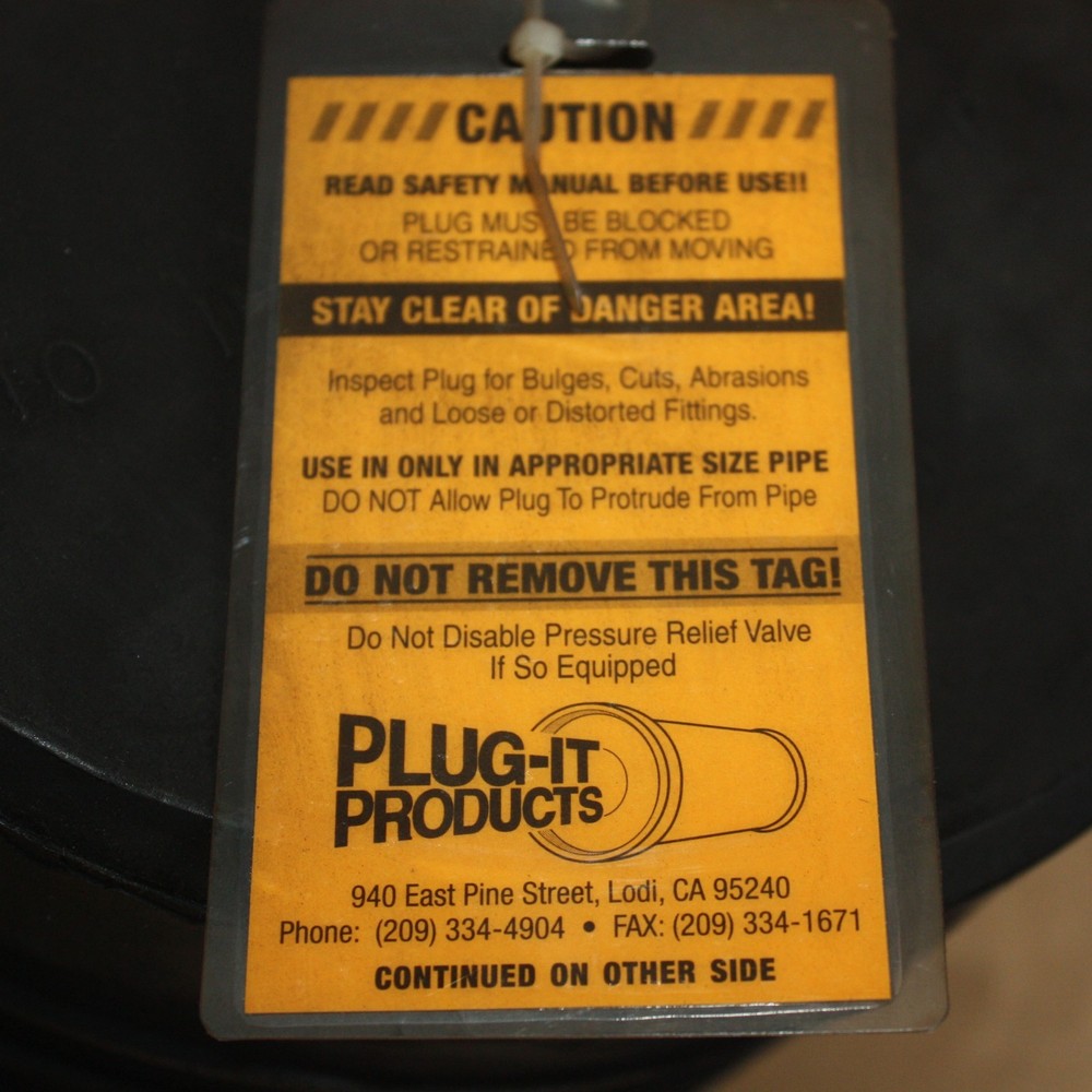 PLUG-IT PRODUCTS 10" inch pipeline pipe test isolation plug P.N. 100-10