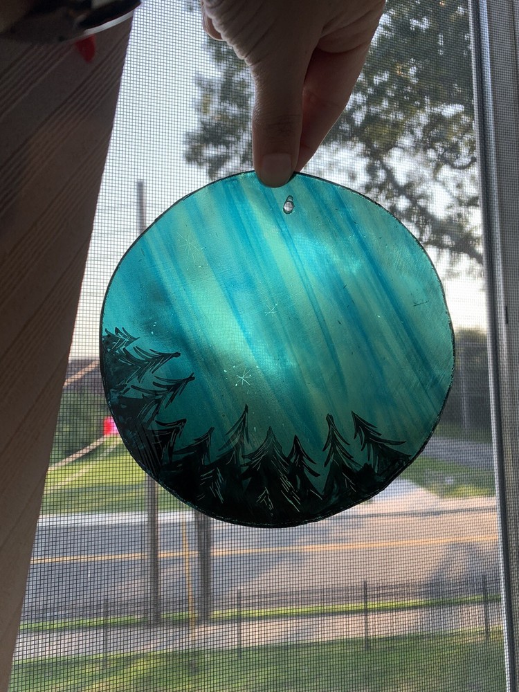 Northern Light/Aurora Borealis Hand Painted Glass