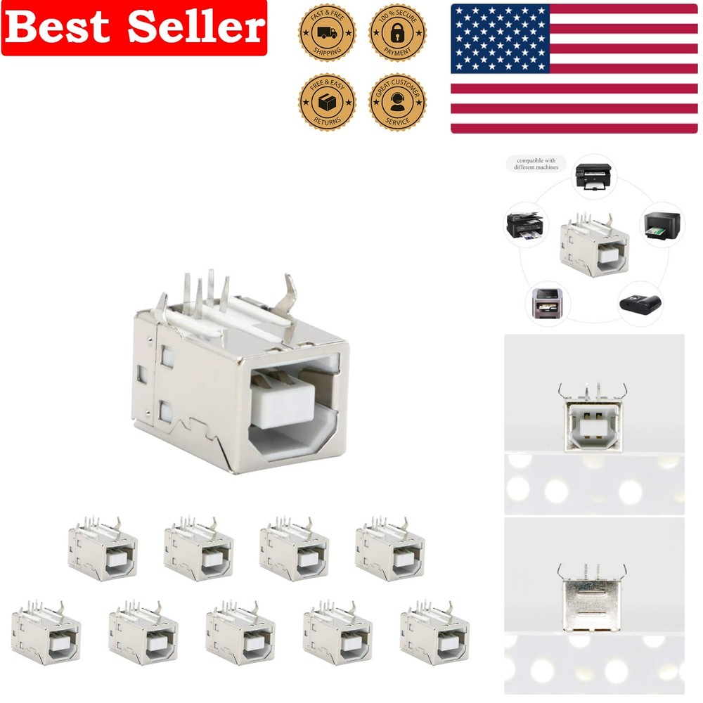 USB B Connector Socket 4-Pin Right Angle DIP Jack - 10 Pack for All Devices