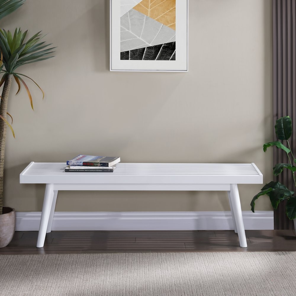 Larwich Solid Wood Slatted Bench, 56 Wide, White