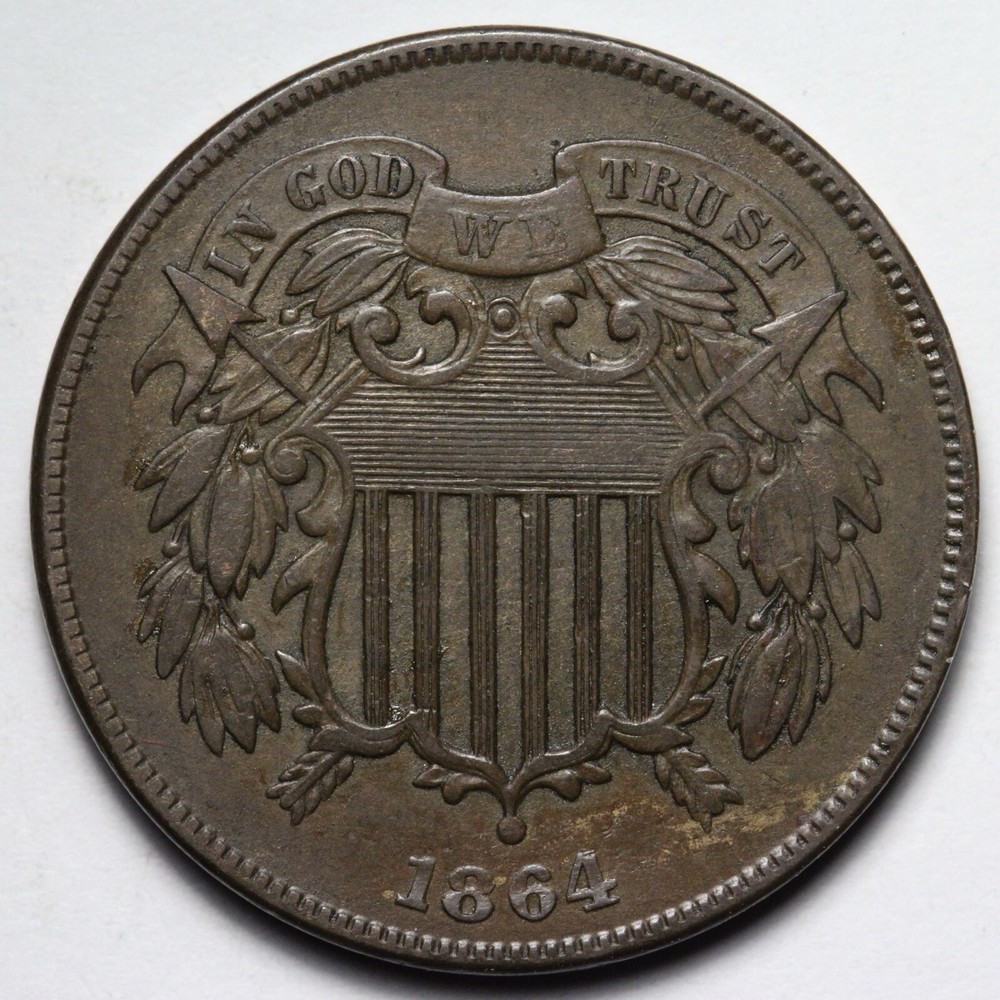 1864 L.M. Two Cent Piece CHOICE AU E544 SEM