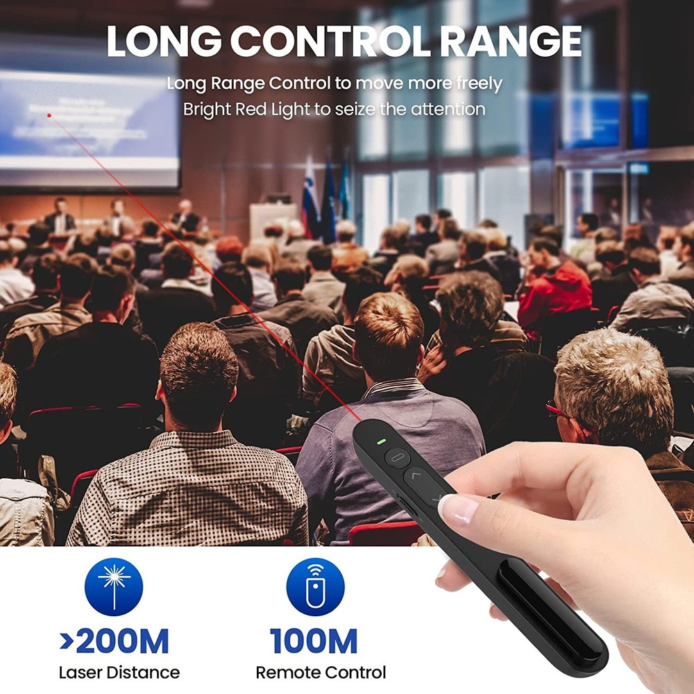 Wireless Presenter - 2.4GHz Control, 100m Range, for Mac, Laptop, Google Slides