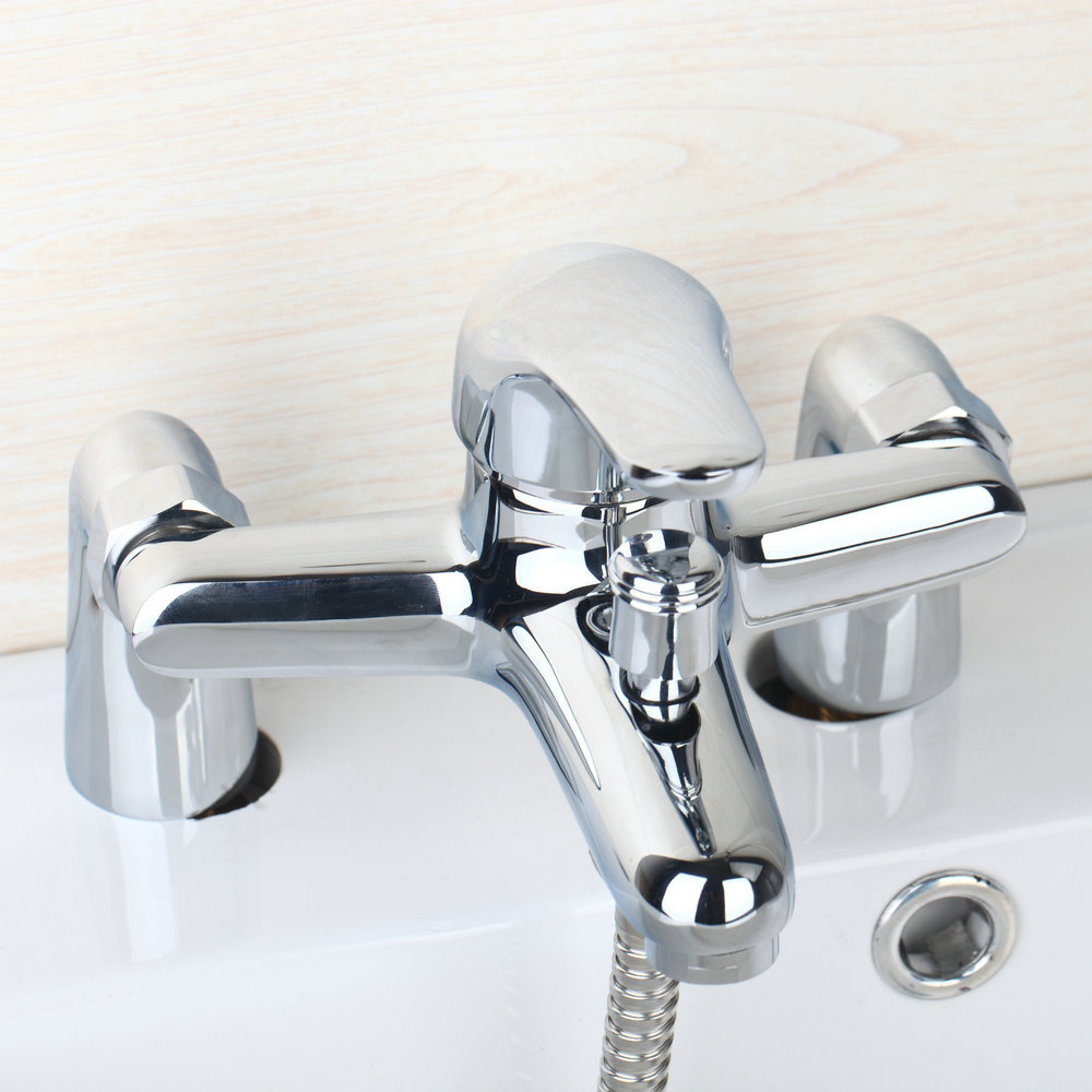 Chrome Bathtub Faucet Rainfall Hand Held Spary Deck Mounted Mixer One Handle Tap