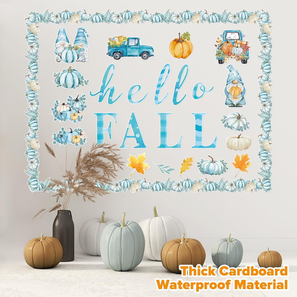 70 Pcs Fall Bulletin Board Set Hello Fall Classroom Decorations Blue Watercolor