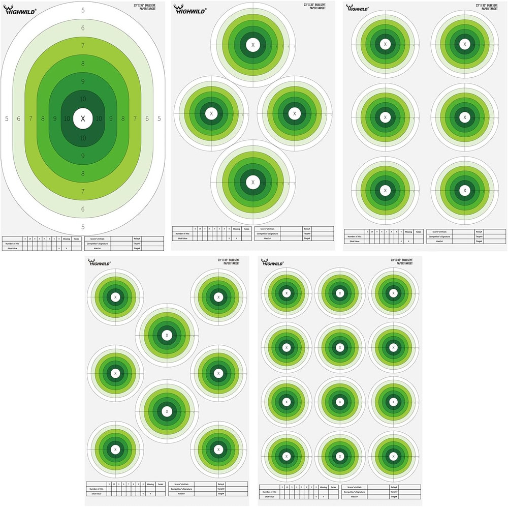 23X35 Inch Bullseye Paper Target for Shooting Range Training - 5 Unique Patterns