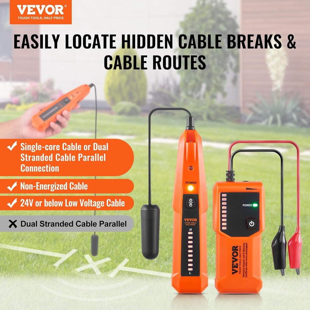 Underground Cable Locator, 3 FT Max. Detection Depth, Wire Tracer Break Detector