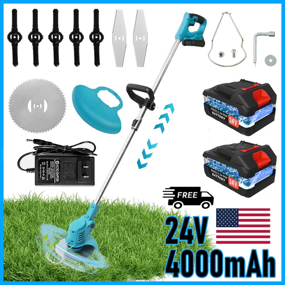 Electric Cordless Grass String Trimmer Lawn Edger Weed Wacker Cutter W/2 Battery