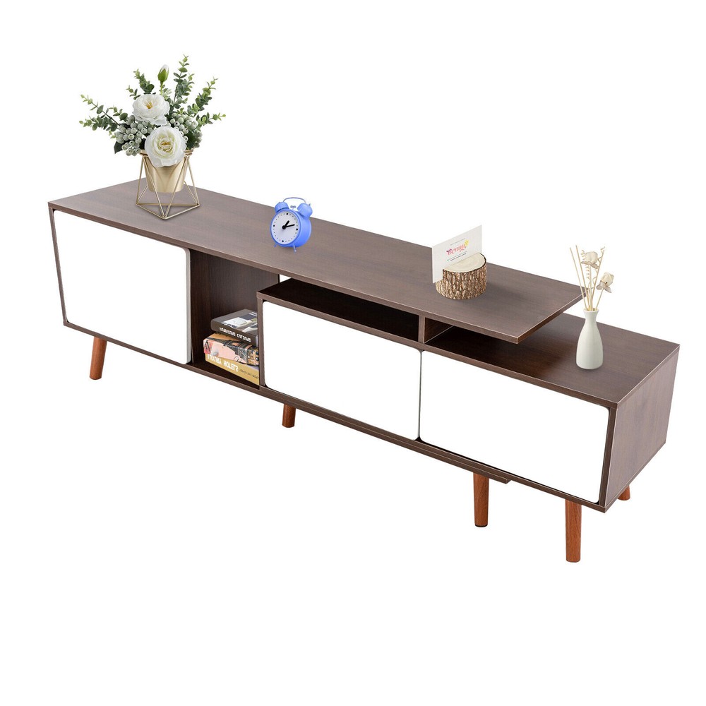 3-Compartments TV Stand Adjustable Living Room Retangular Television Cabinet