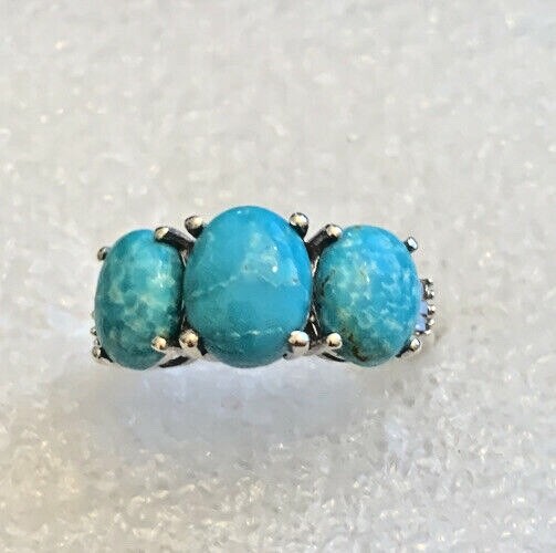 3.60 CTW Kingman Turquoise diamond  Accent Ring size 5 Platinum Over Silver