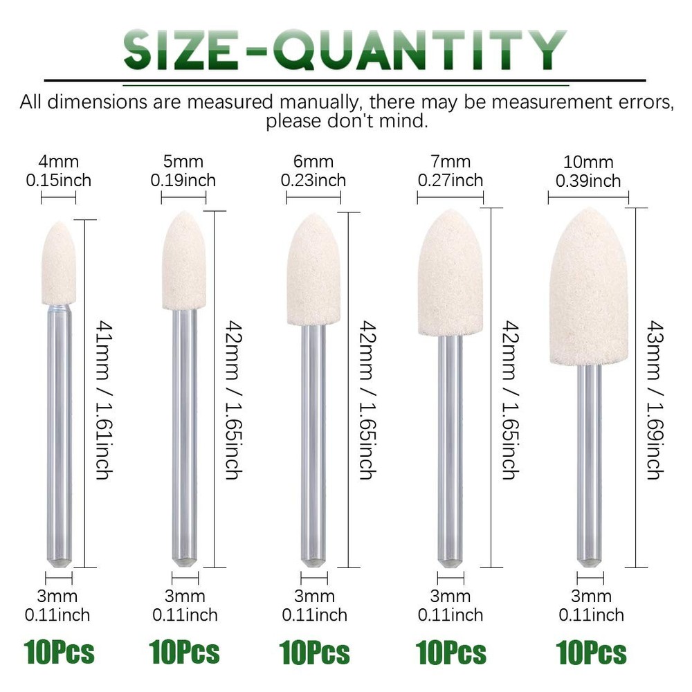 100pcs Multifunctional Wool Felt Polishing Bits Mandrel Mounted Grinding Buffing