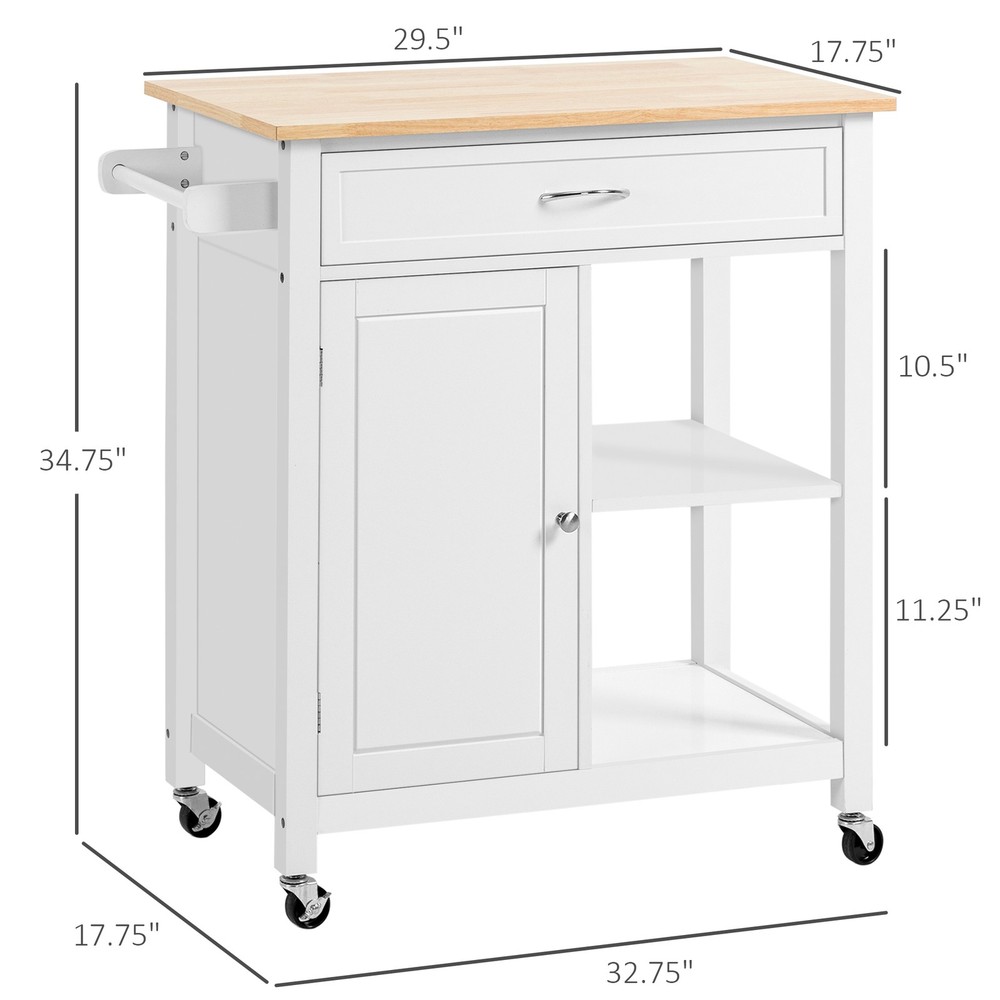 Kitchen Island Cart, Rolling Kitchen Island with Storage, Solid Wood Top, Draw