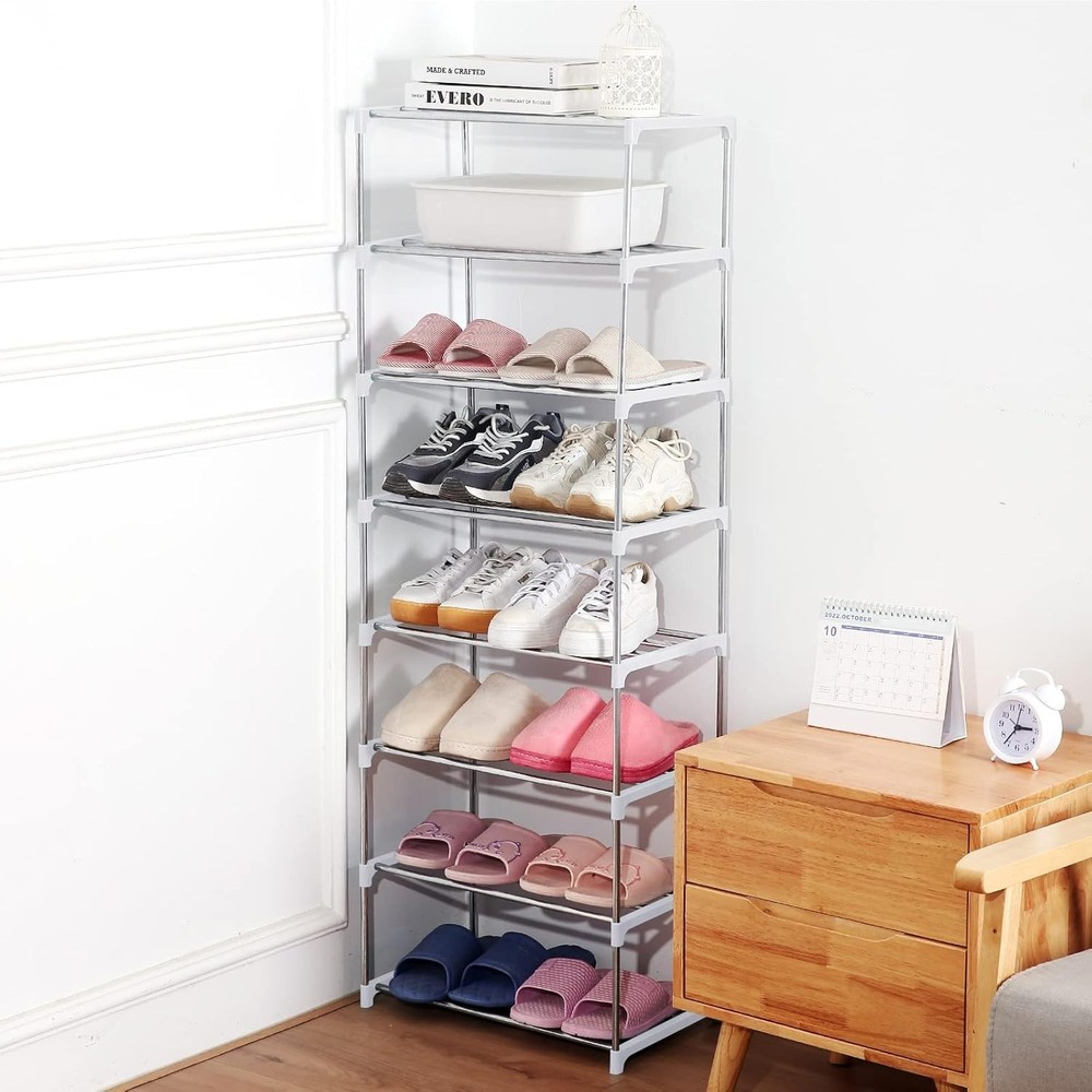 Small Shoe Rack, Narrow Stackable Shoe Shelf Organizer for Entryway, Doorway and