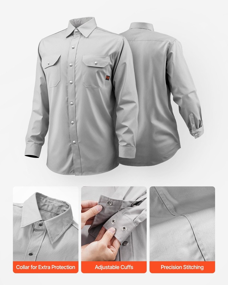 HOT/ FR Shirts for Men,7oz. Flame Resistant Welding Jacket,Machine Washable Cot